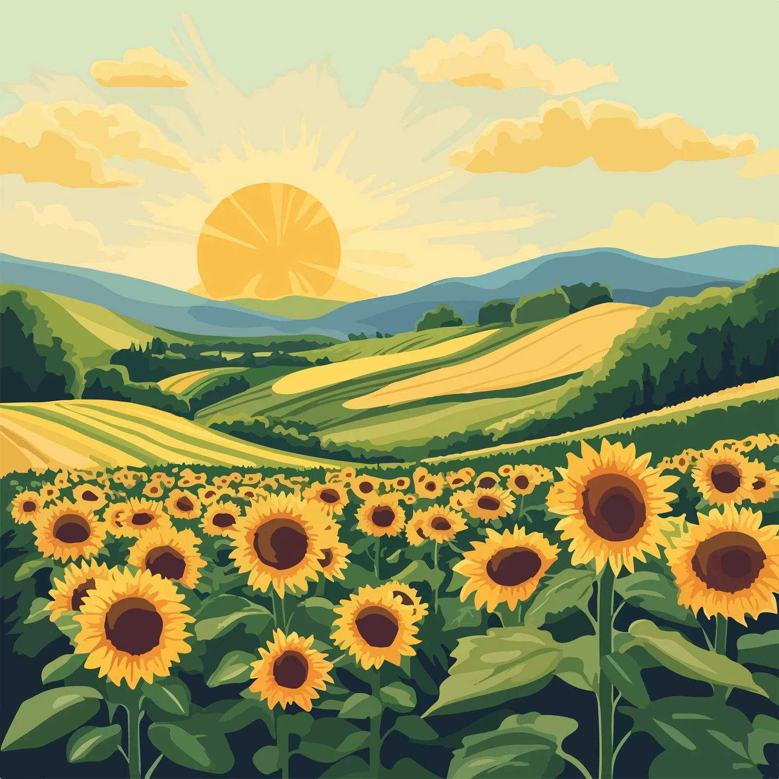 Vibrant Sunflower Field Greeting Card Design — free download from Dotvec