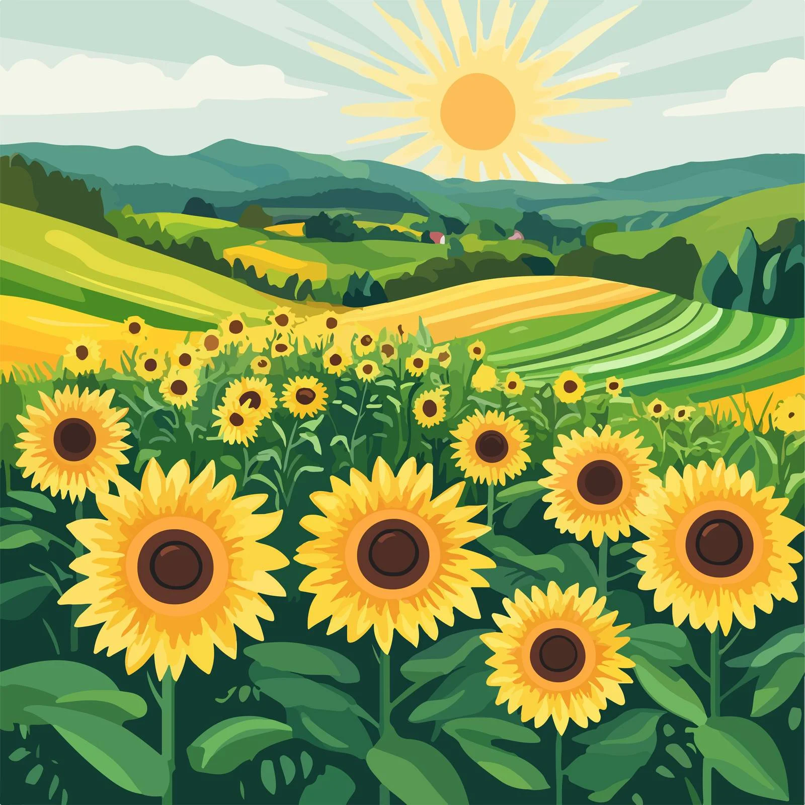 Vivid Sunflowers in Agricultural Summer Field — free download from Dotvec