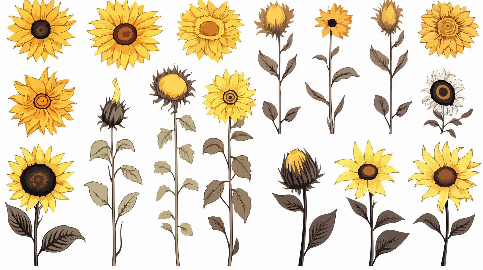 Hand-Drawn Sunflowers Collection Vector Illustration — free download from Dotvec