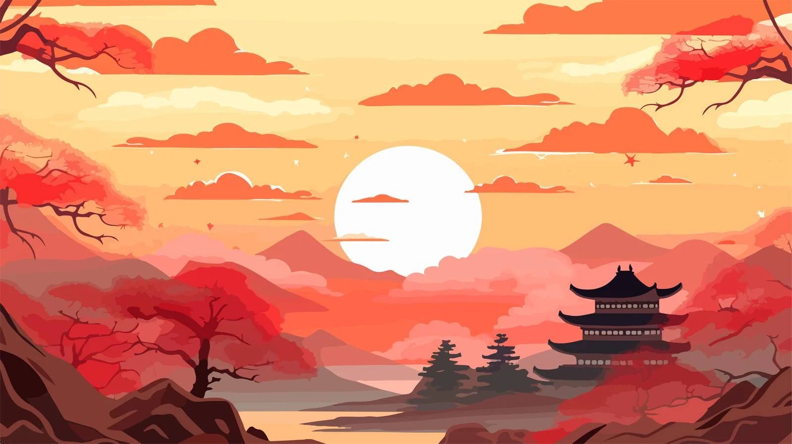 Japan Sunlight Cartoon Vector Background — free download from Dotvec