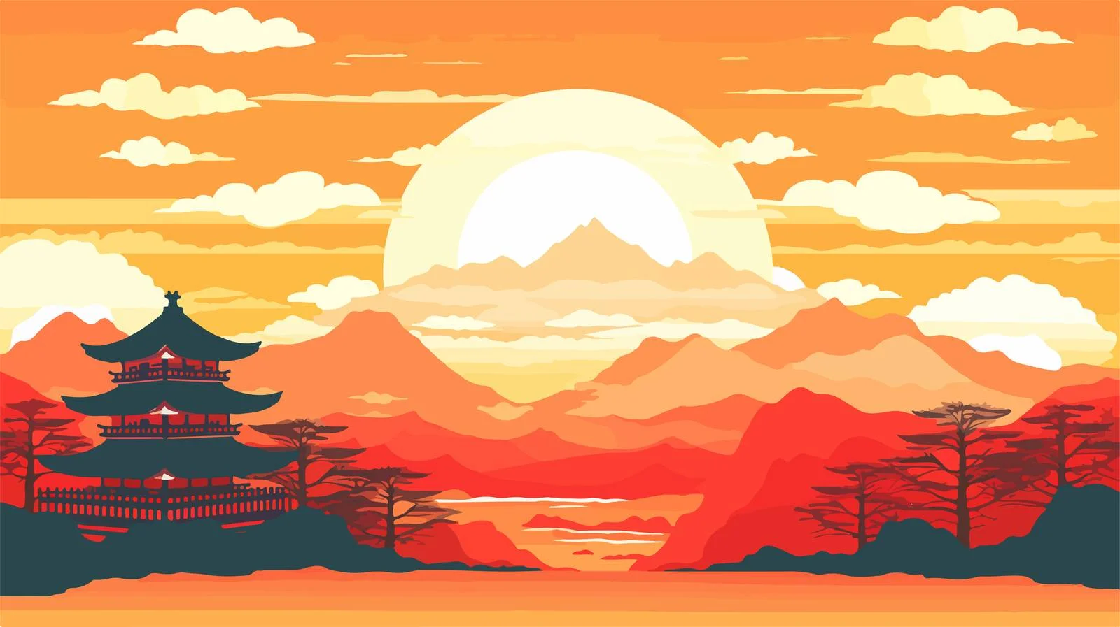 Japanese Sunlight Vector Cartoon Background — free download from Dotvec