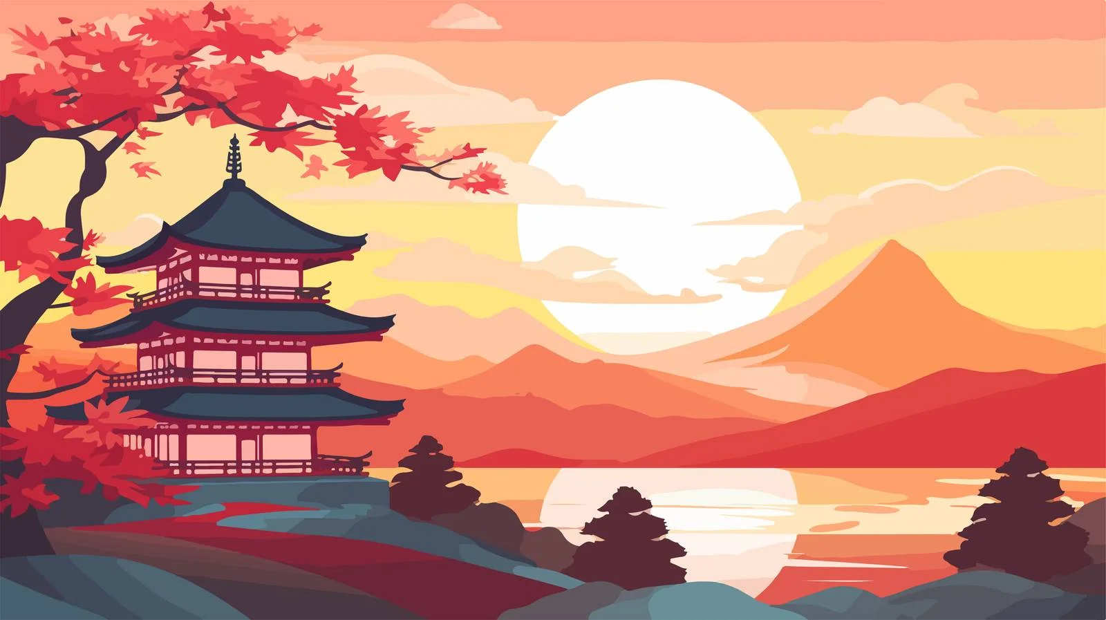 Japanese Sunlight Vector Background Illustration — free download from Dotvec