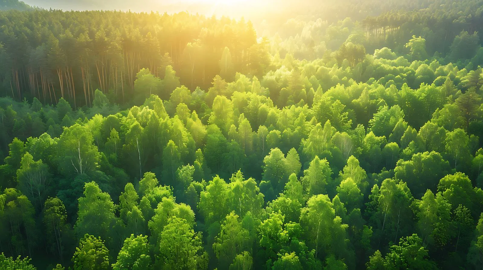 Serene Aerial View of Sunlit Forest — free download from Dotvec