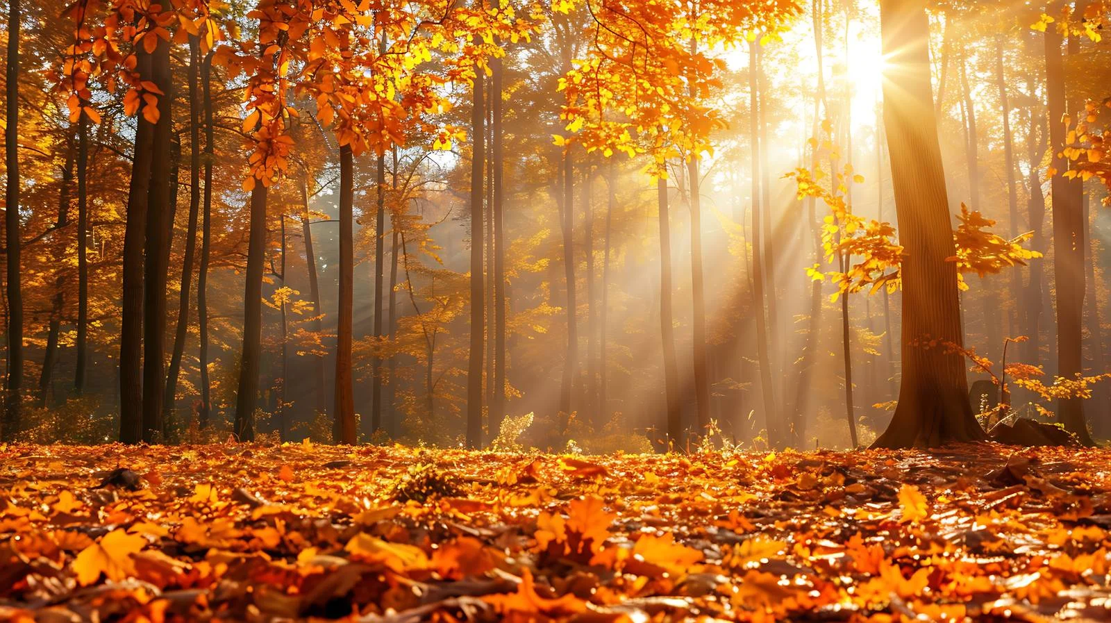 Serene Autumn Forest Morning with White Birch — free download from Dotvec