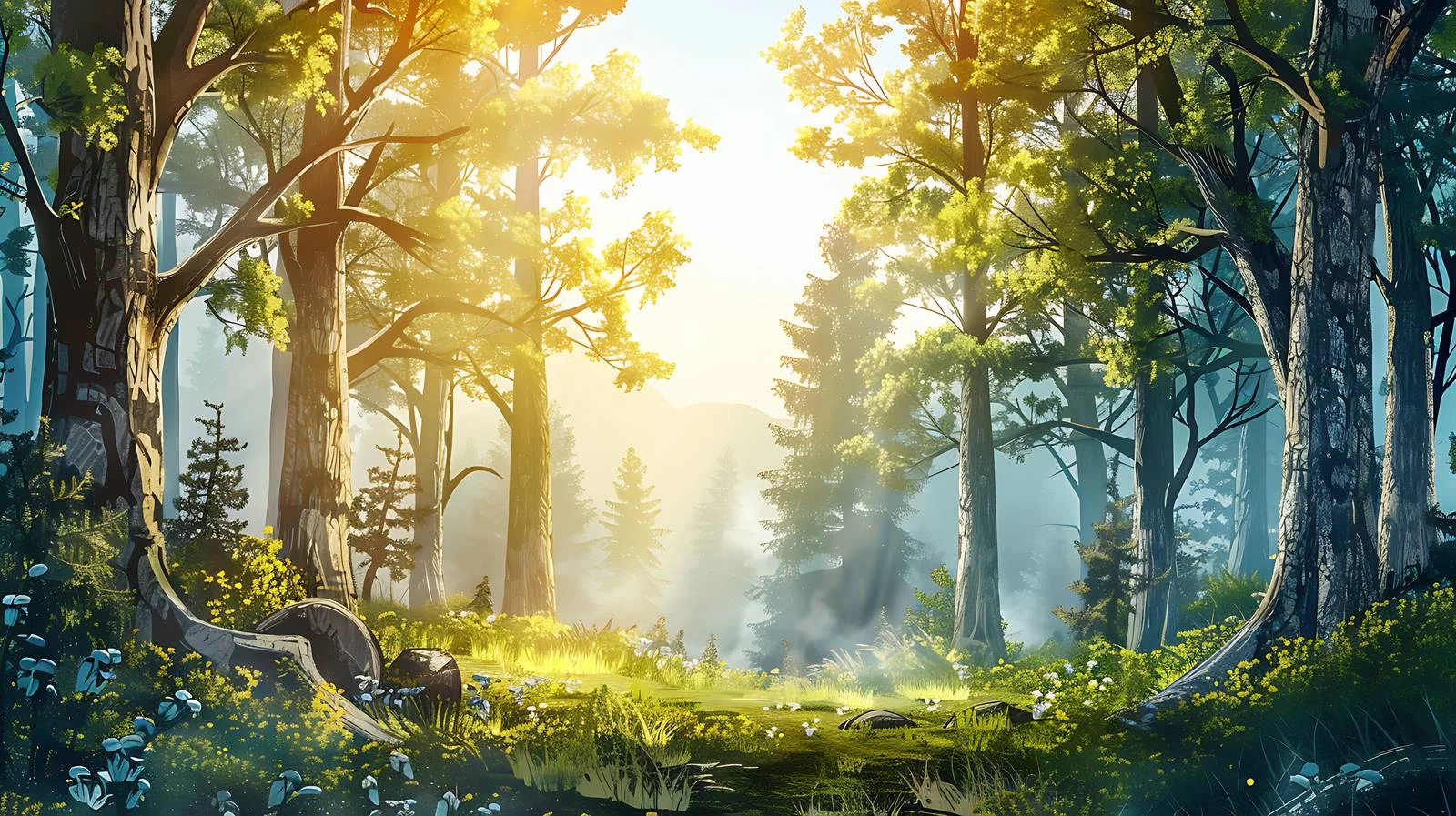 Tranquil Morning Forest Scene on White — free download from Dotvec