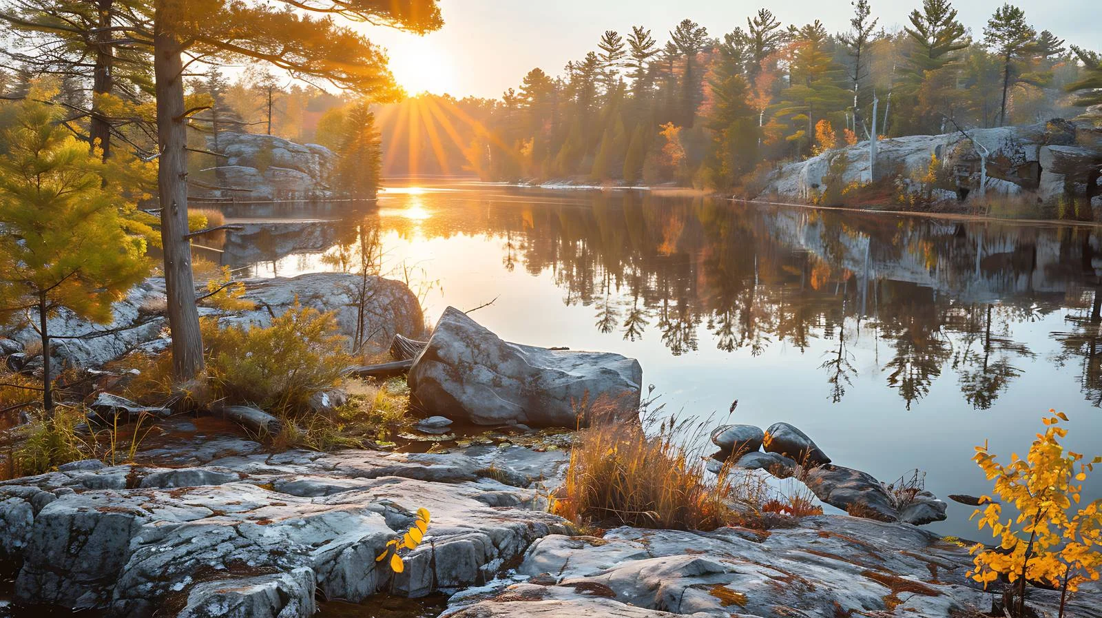Serene Sunrise over Boundary Waters Rocks — free download from Dotvec