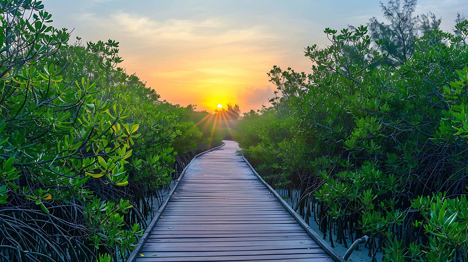 Tranquil Sunrise at Mangrove Plank Walkway — free download from Dotvec
