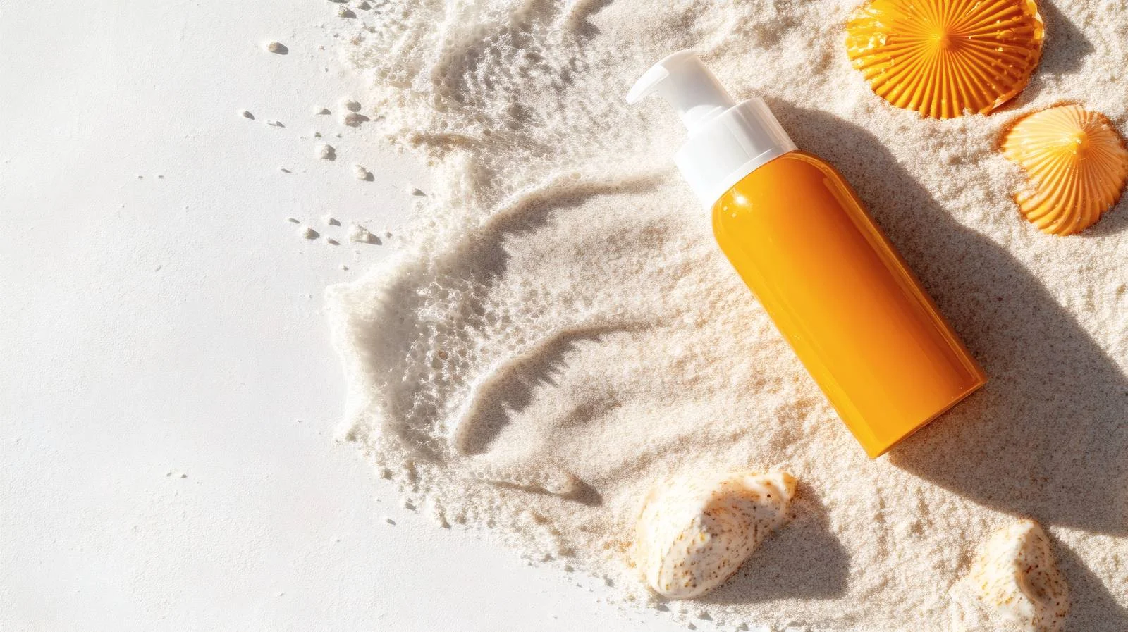 Sunscreen Lotion on Beach with White Background — free download from Dotvec