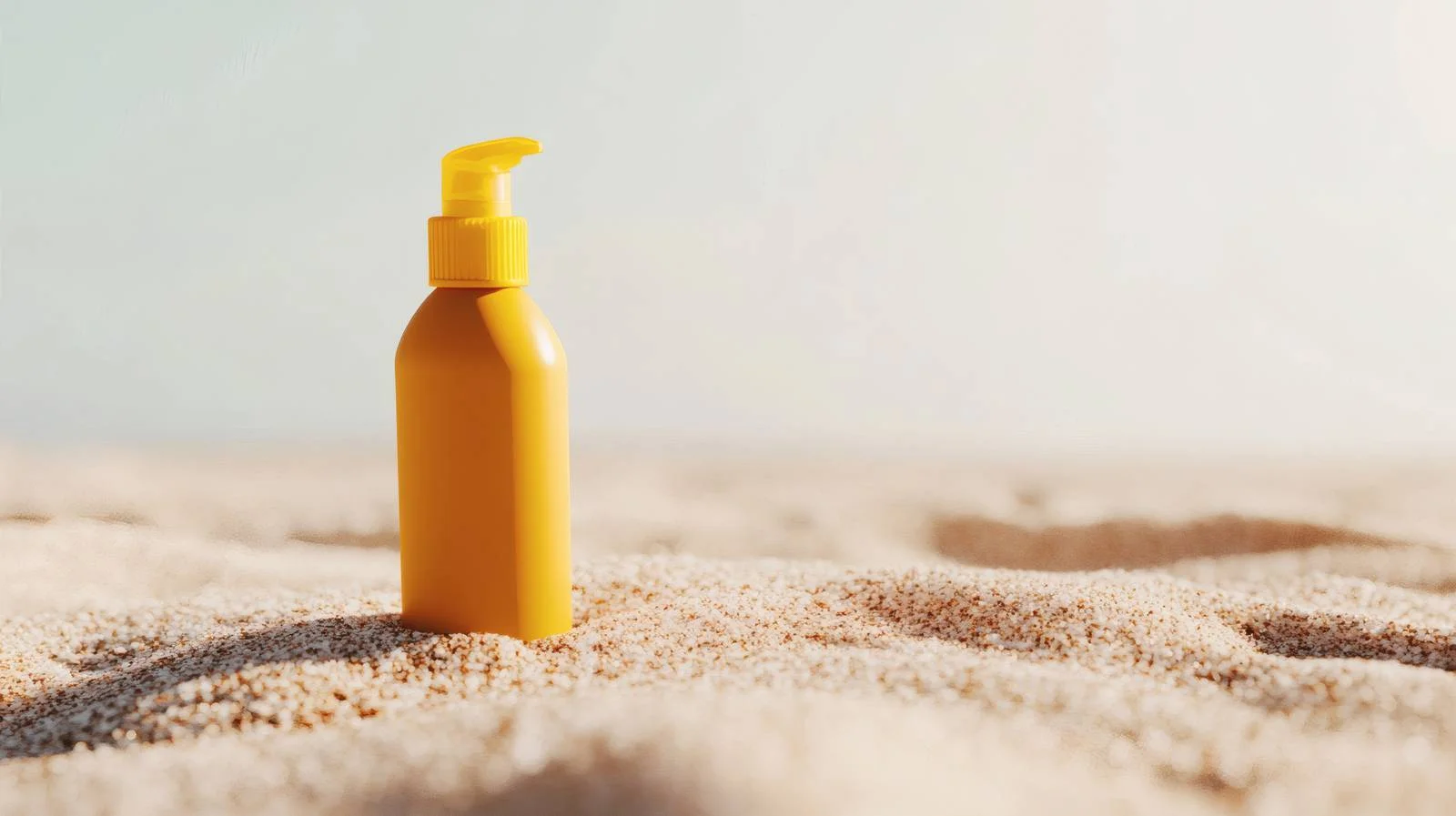 Sunscreen lotion on sandy shore landscape — free download from Dotvec