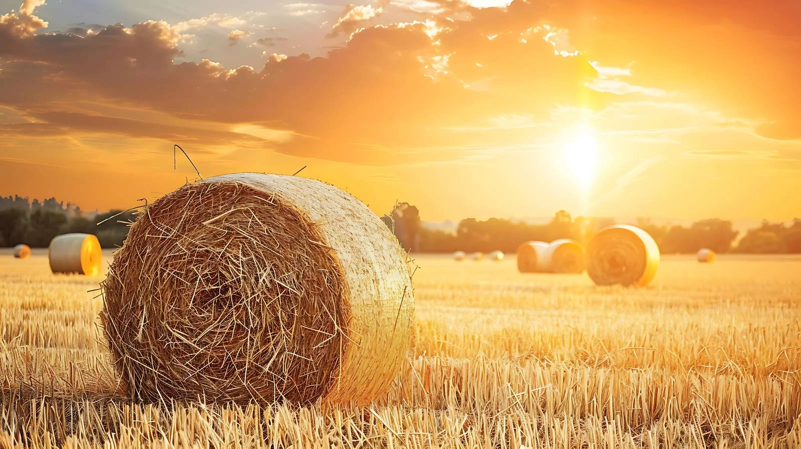Peaceful sunset over isolated hay bales — free download from Dotvec