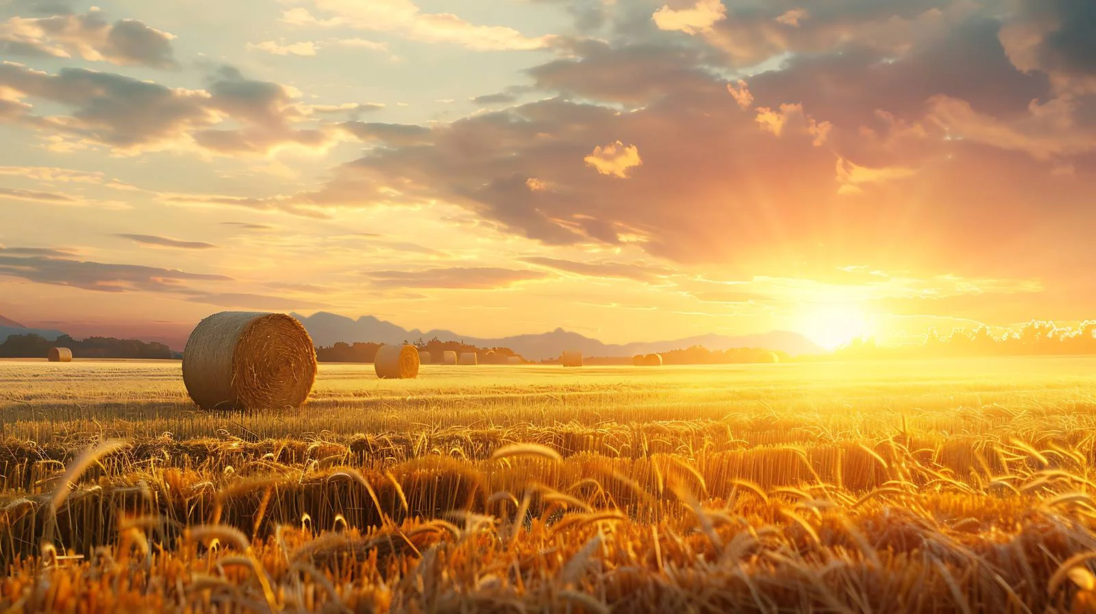 Tranquil Sunset Field with Hay Bales — free download from Dotvec
