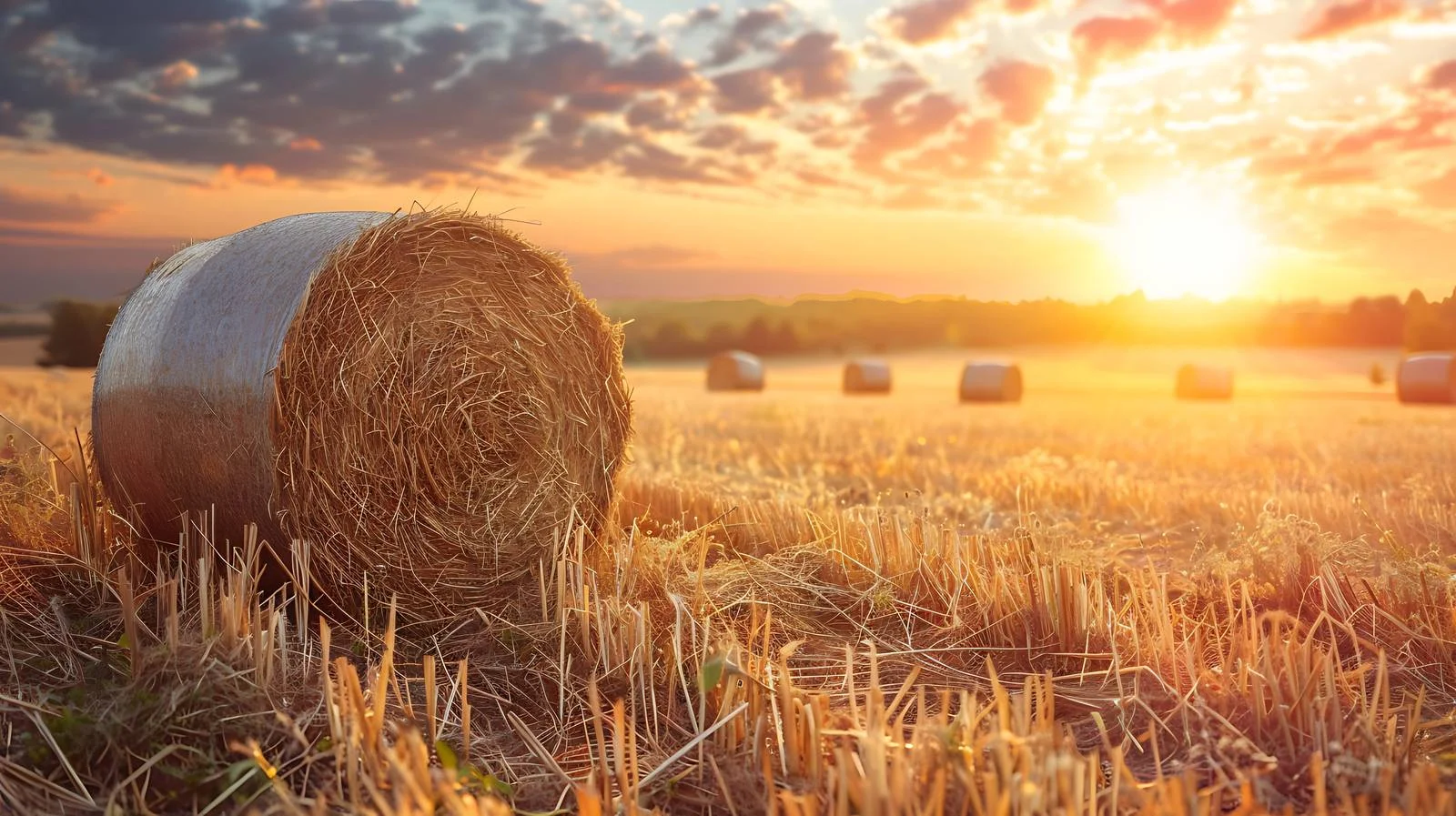 Rural Sunset Scene with Hay Bales — free download from Dotvec