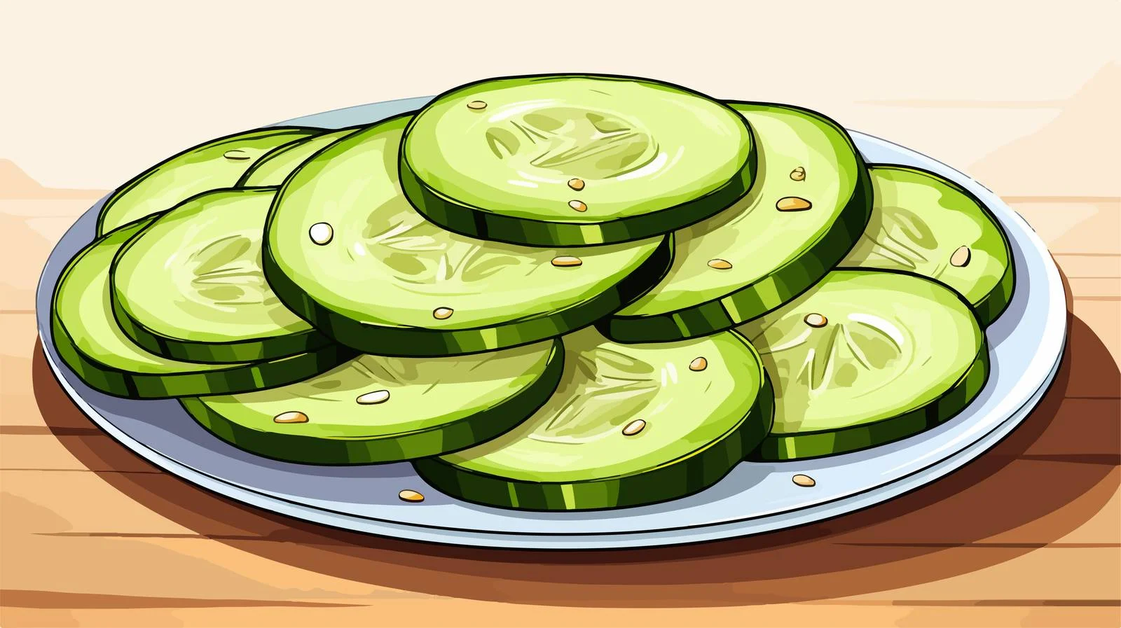 Fresh Cucumber Slices on Cartoon Plate — free download from Dotvec