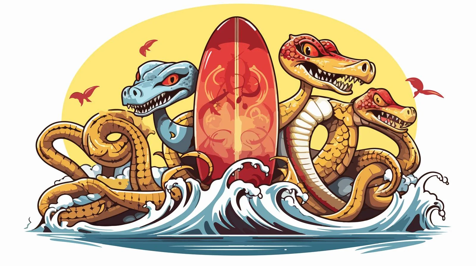 Hand-drawn Snake Around Surfboard Illustration — free download from Dotvec