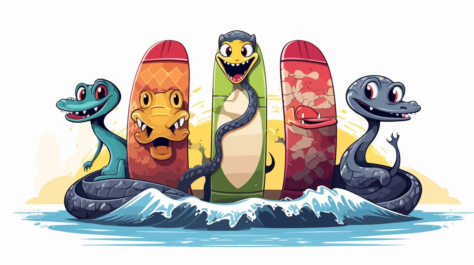 Hand-drawn Snake Surfing Team Illustration — free download from Dotvec