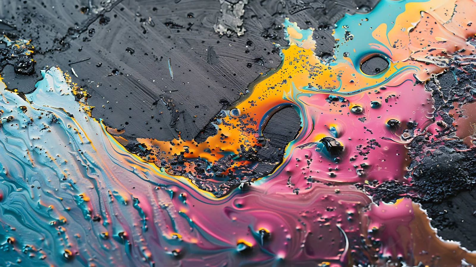 Vivid Fuel Stains on Damp Asphalt – free damp image from Dotvec