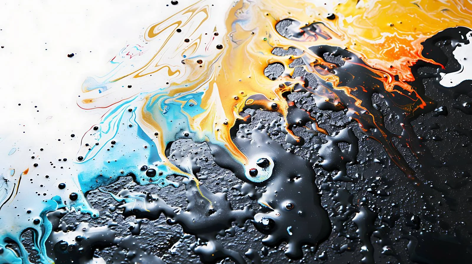 Vibrant Fuel Stains on Damp Asphalt – free damp image from Dotvec