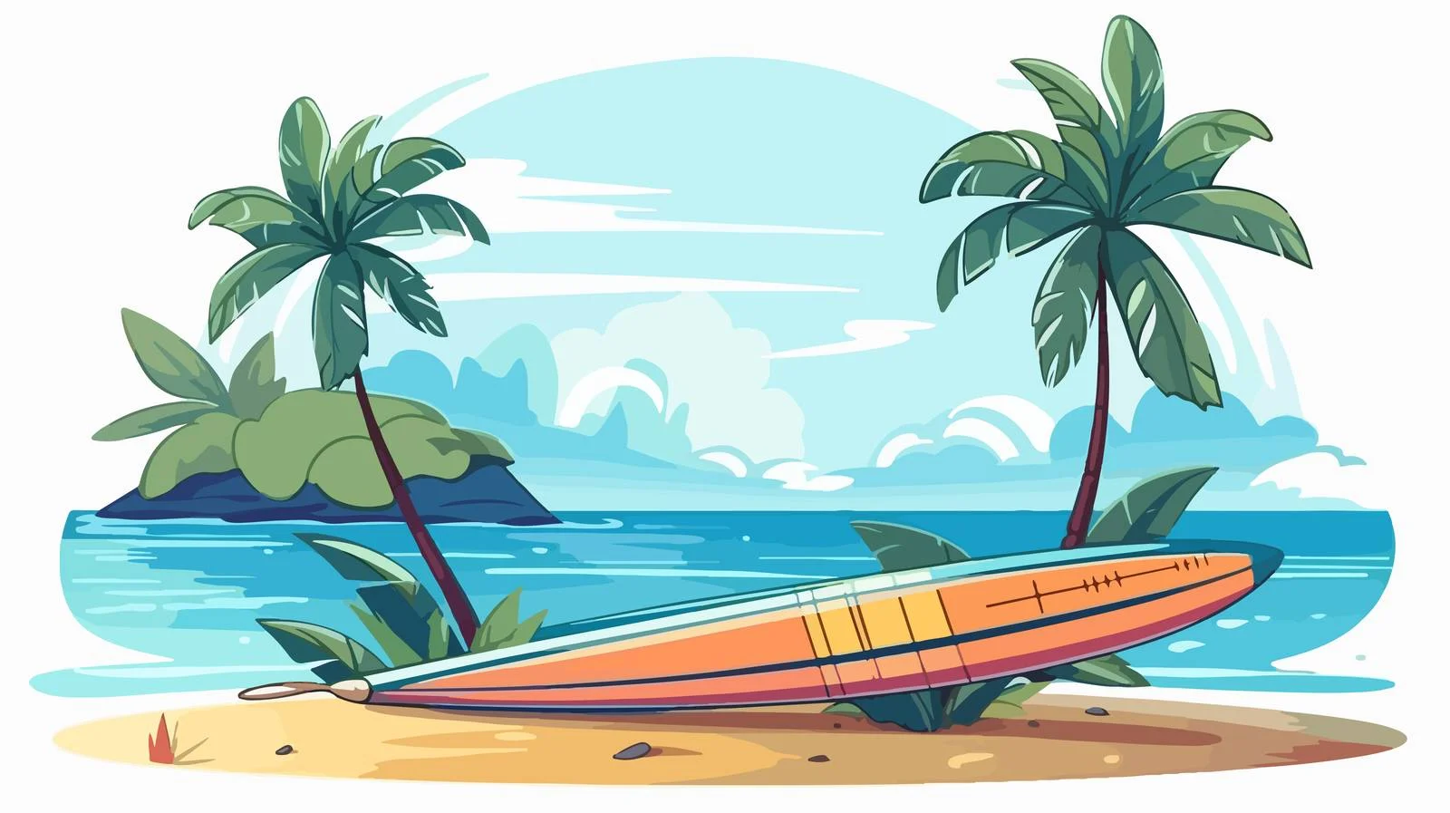 Summer Beach Relaxation with Surfboard Vector — free download from Dotvec