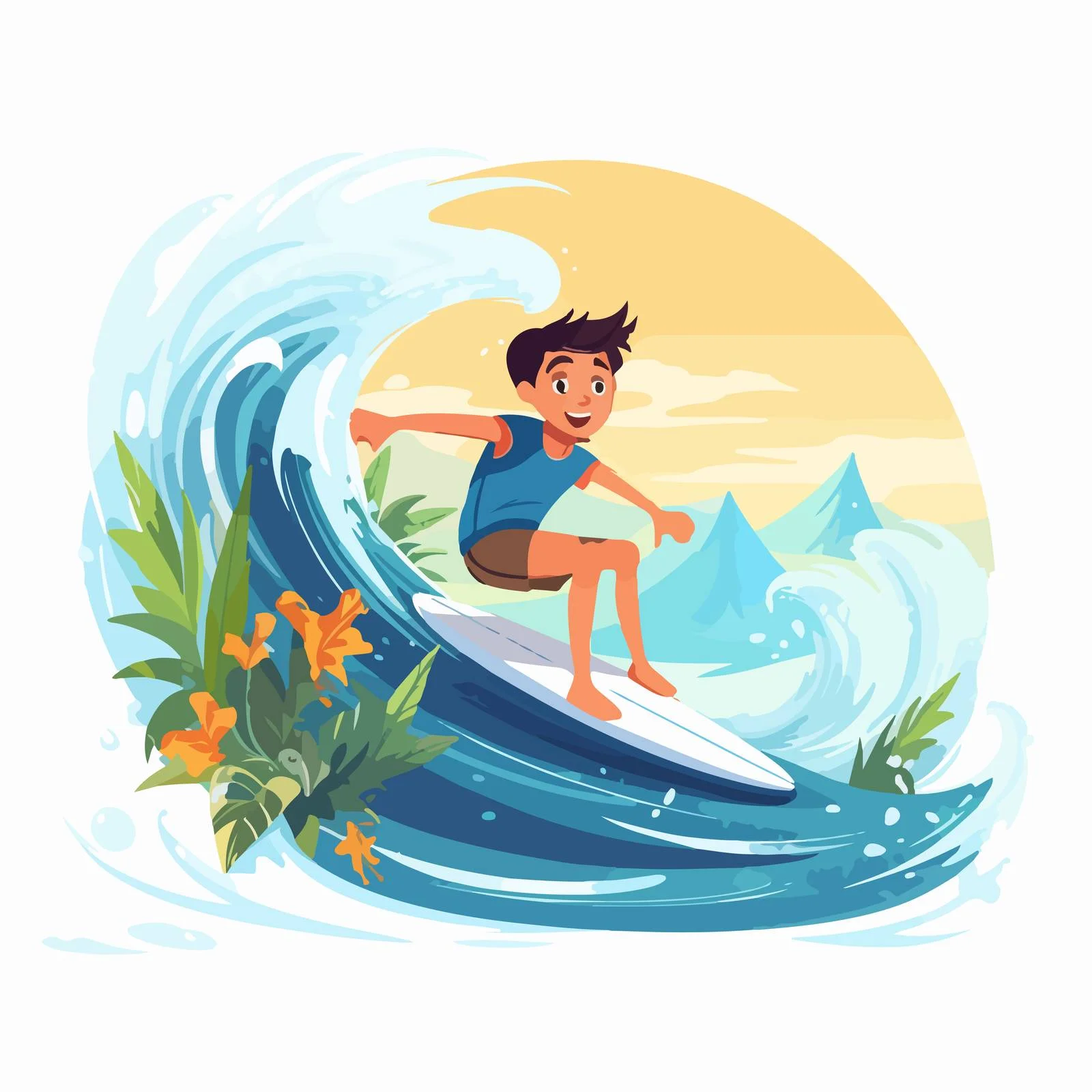 Youthful surfer rides board on sea wave — free download from Dotvec