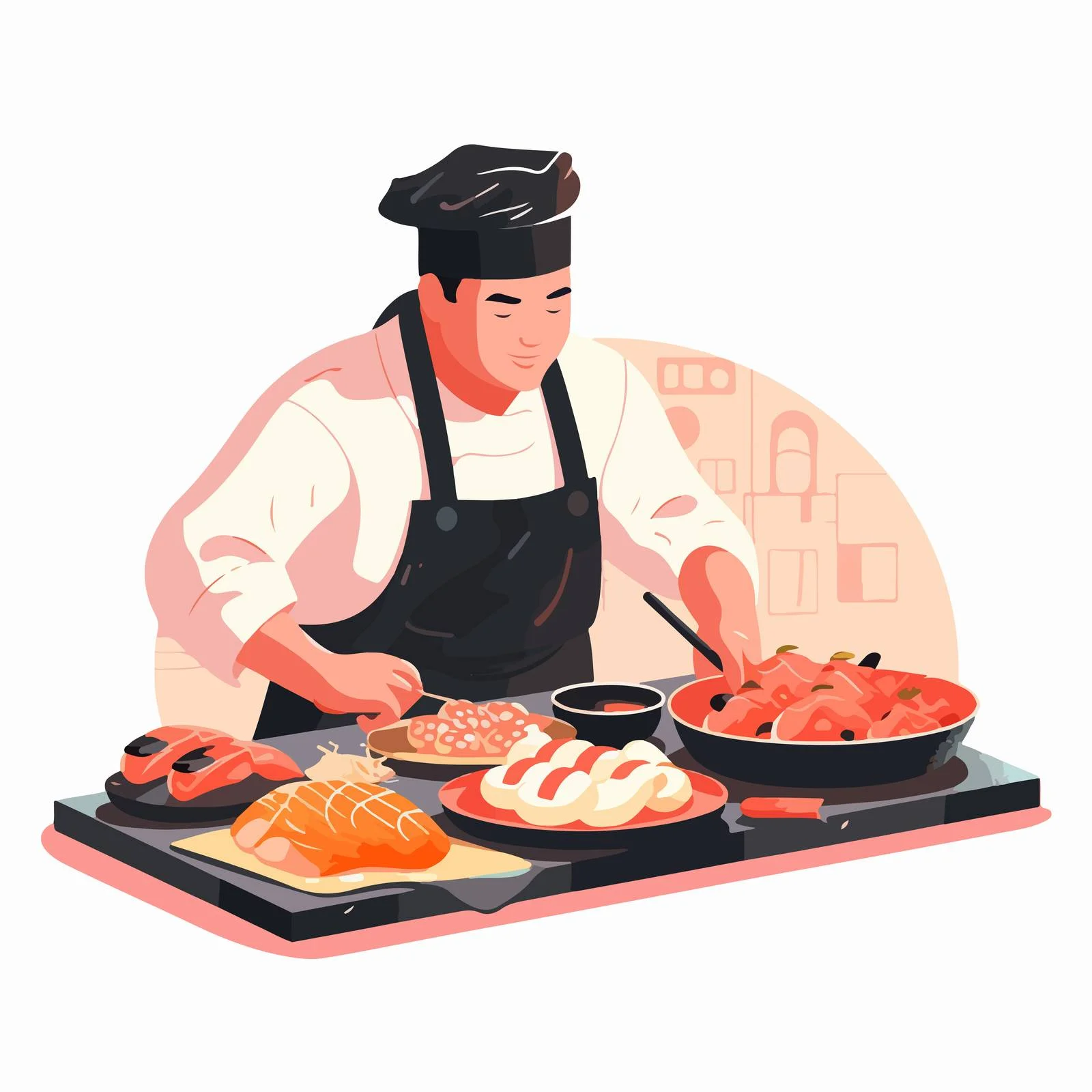 Japanese Sushi Chef Prepares Asian Delicacies — free download from Dotvec