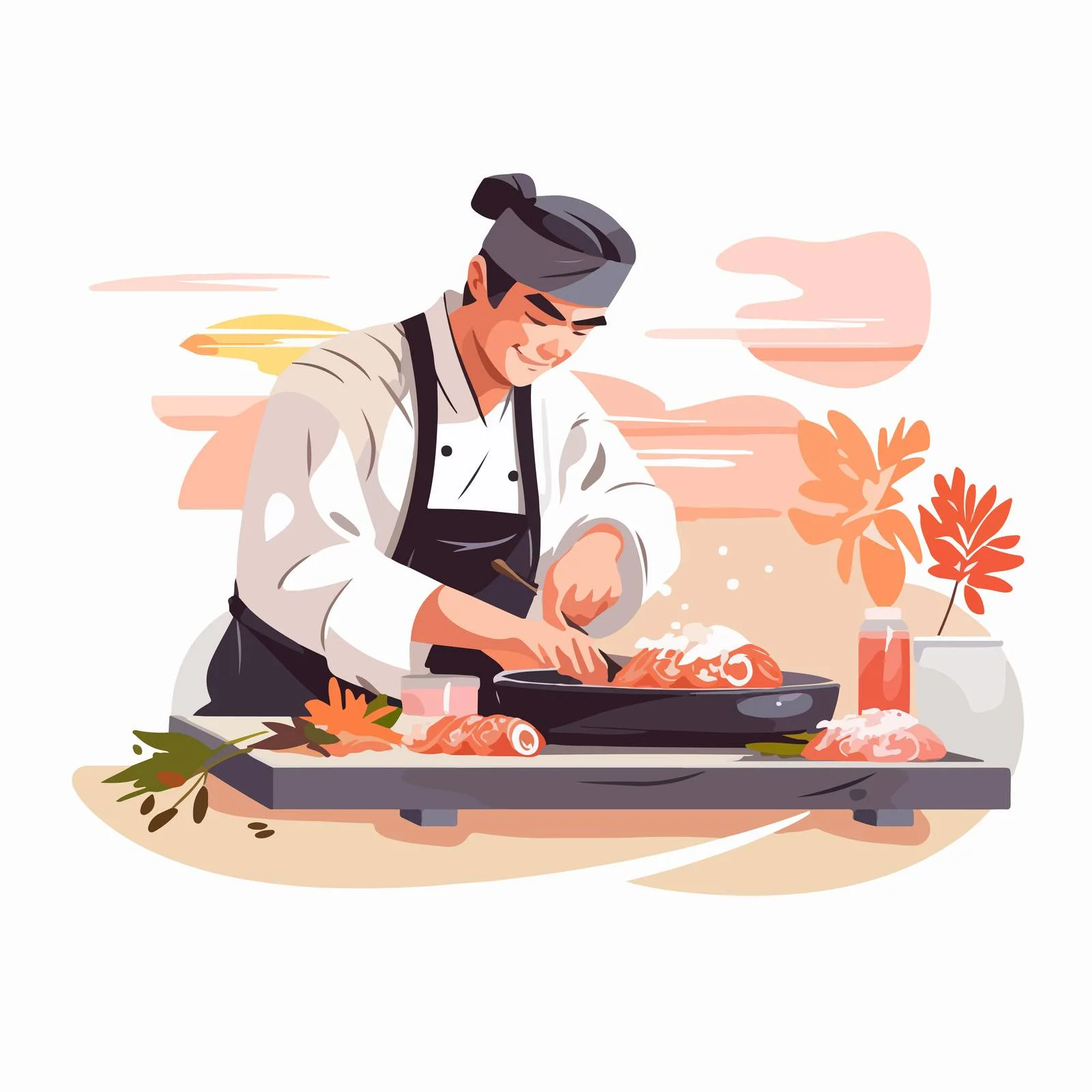 Preparing Asian Cuisine in Sushi Kitchen — free download from Dotvec