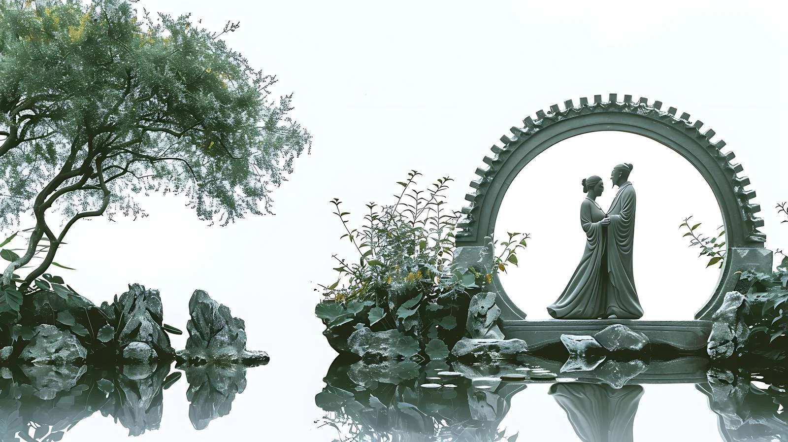 Tranquil Suzhou Garden Couple Isolated White — free download from Dotvec