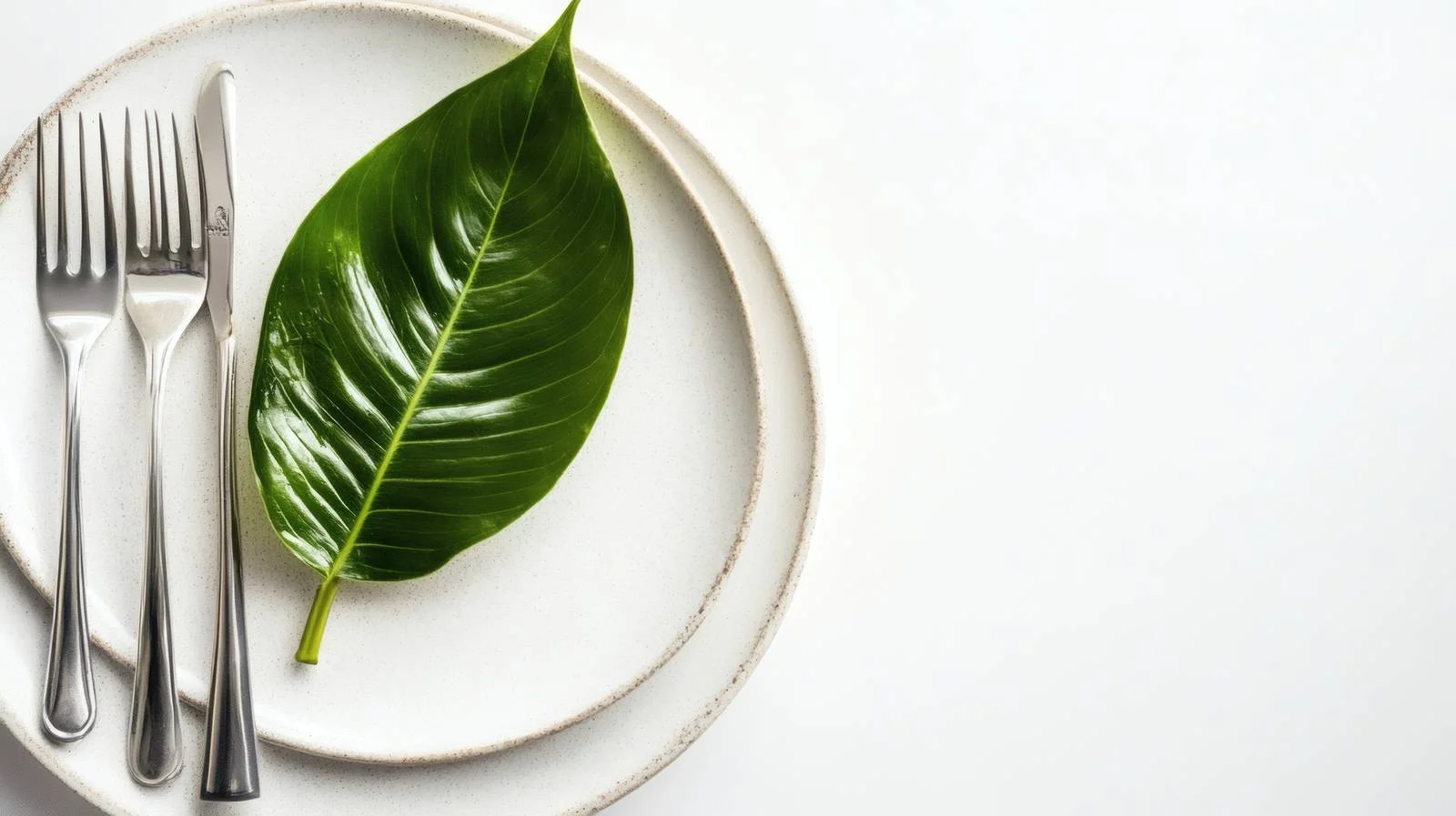 Elegant Table Setting with Green Leaf on White Background — free download from Dotvec