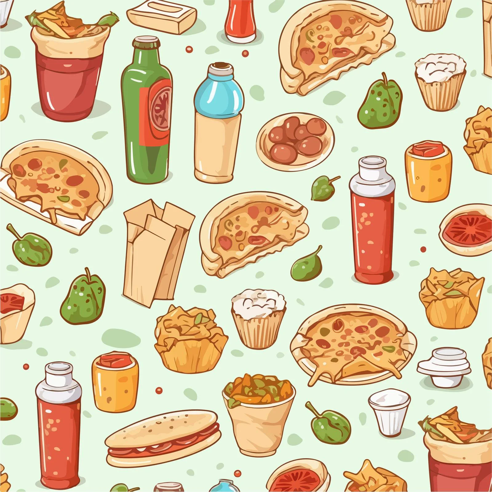 Delicious Takeaway Food and Drink Pattern — free download from Dotvec