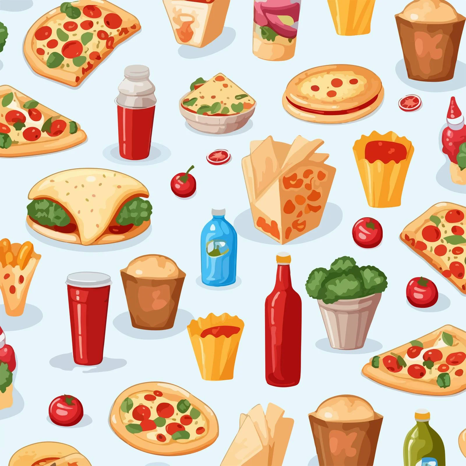 Delicious Takeaway Food and Drink Pattern — free download from Dotvec