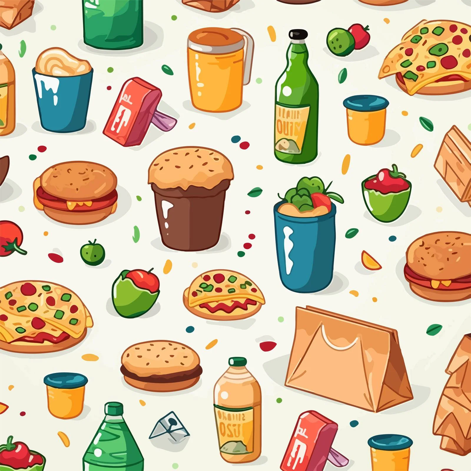 Delicious Takeaway Food and Drink Seamless Pattern — free download from Dotvec