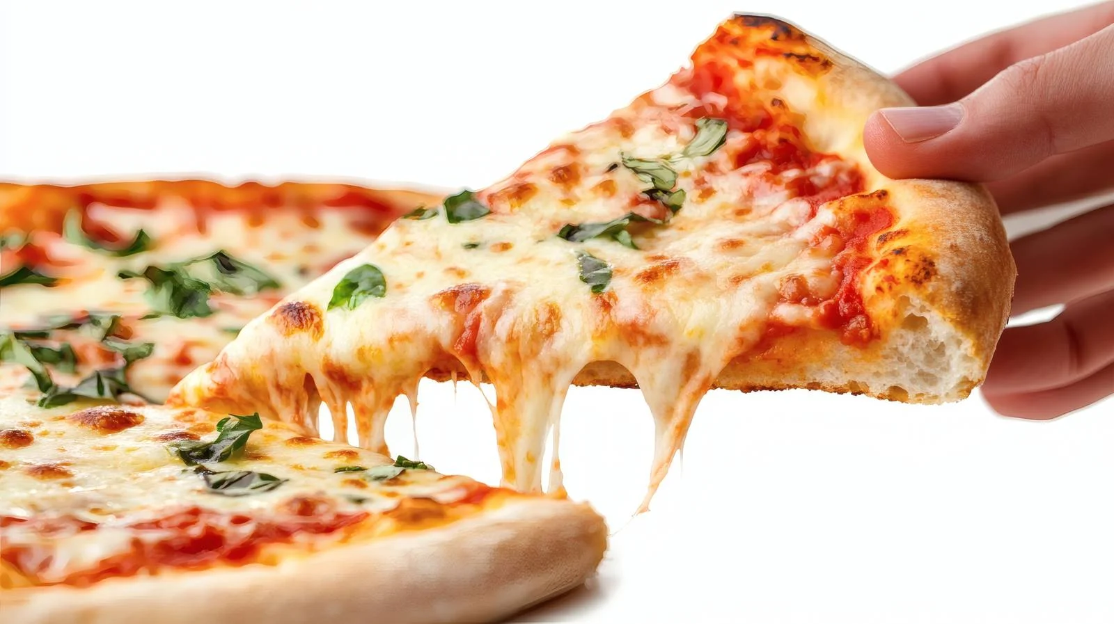 Savoring Margherita Pizza Slice on White — free download from Dotvec