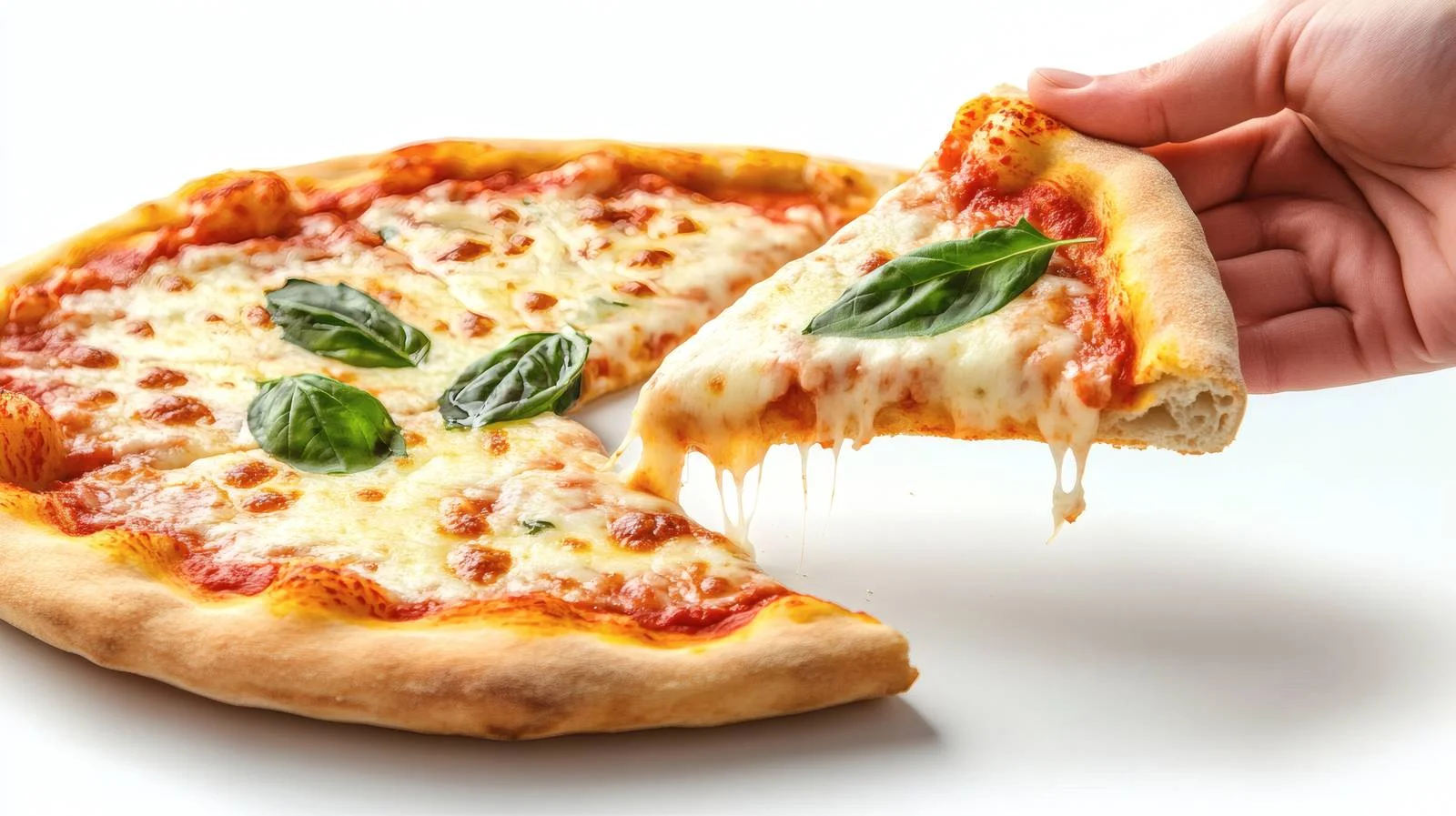 Savoring Margherita Pizza Slice on White — free download from Dotvec