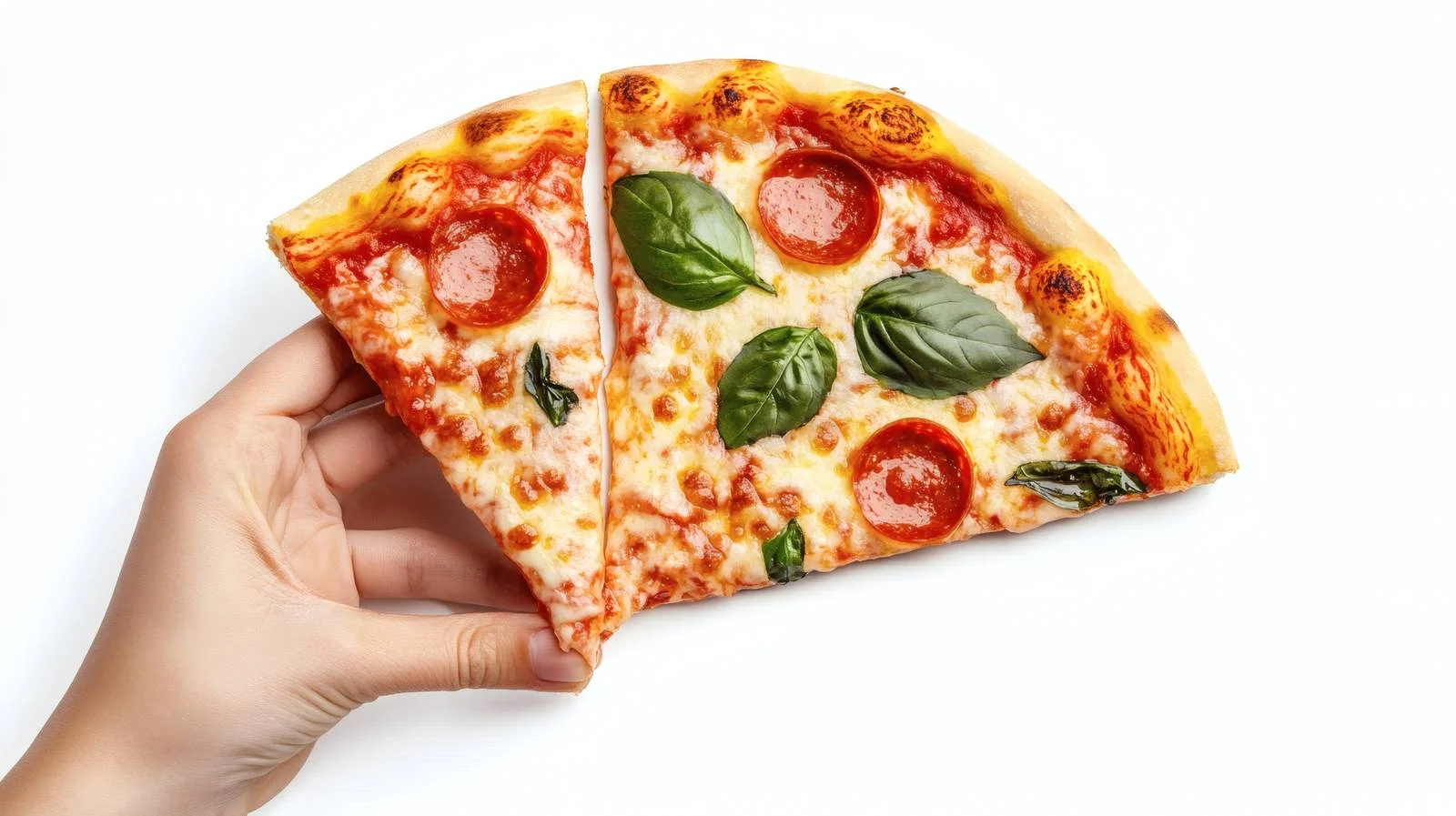 Savoring Margherita Pizza Slice on White — free download from Dotvec