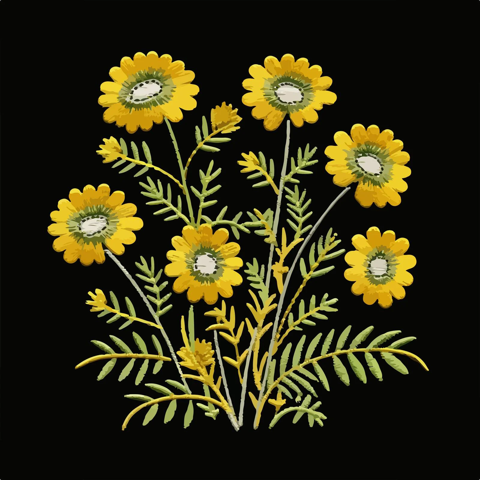 Exquisite Tansy Embroidery with Yellow and Green Threads — free download from Dotvec