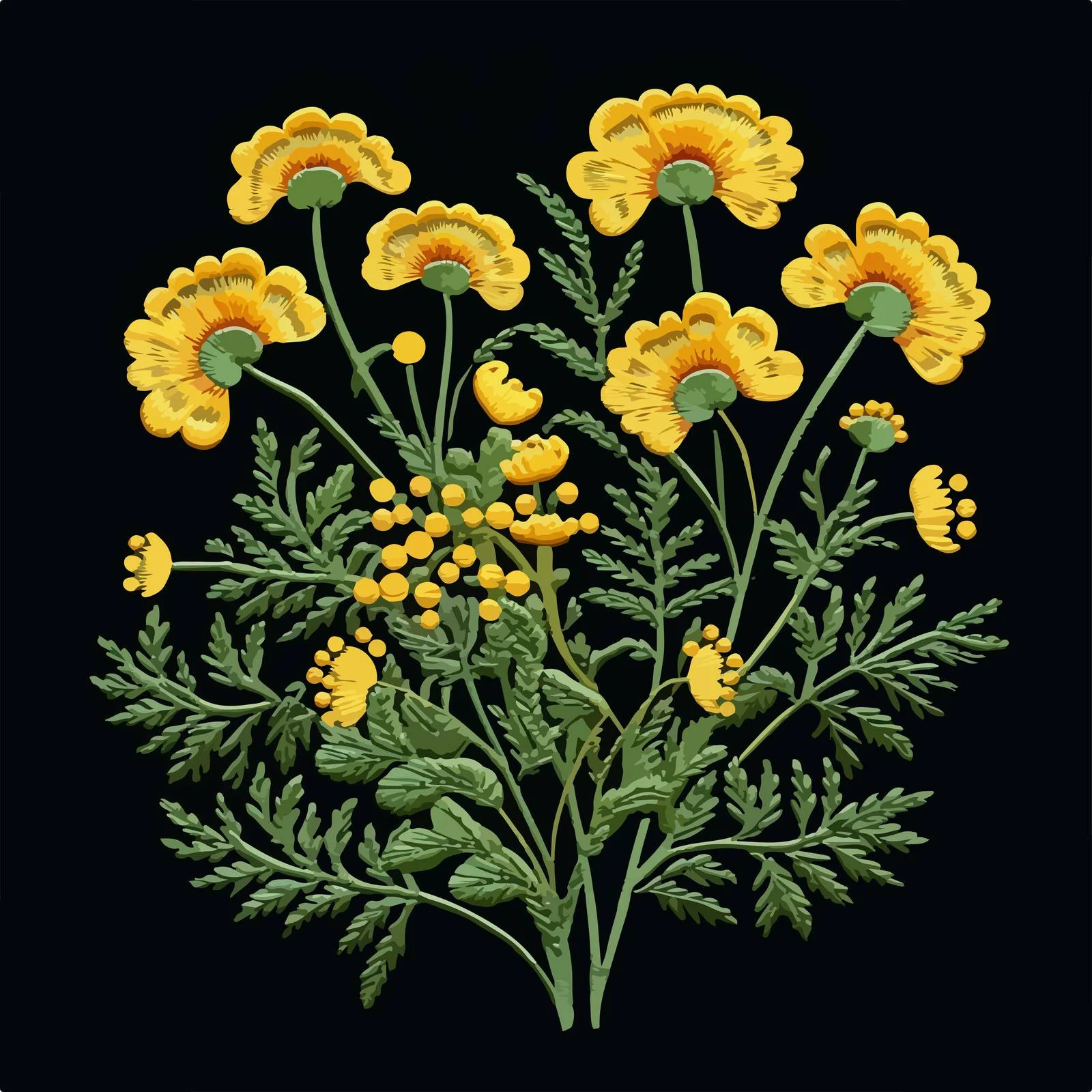 Vibrant Tansy Embroidery in Yellow and Green — free download from Dotvec