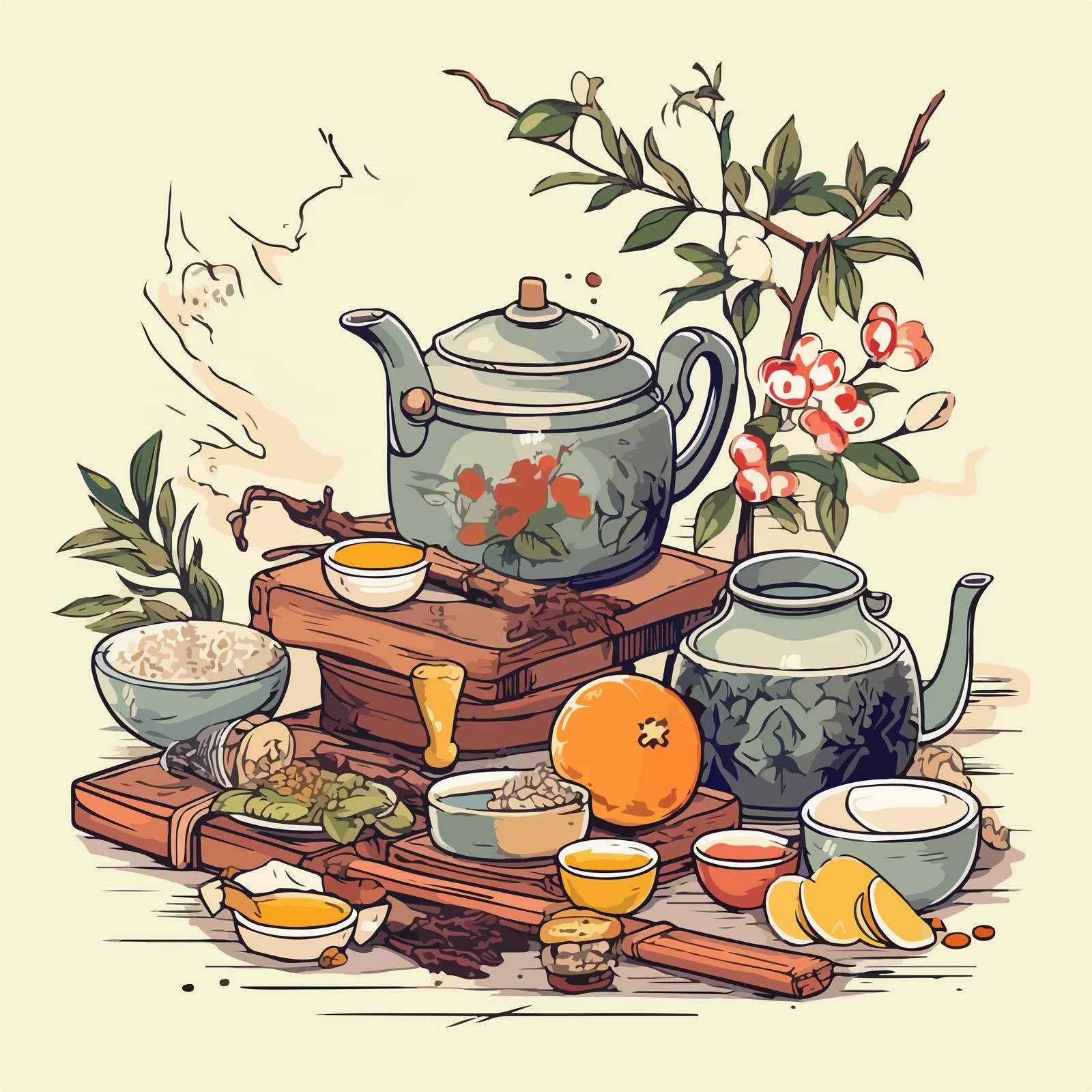 Traditional Tea Ceremony Elements in Colorful Setting — free download from Dotvec