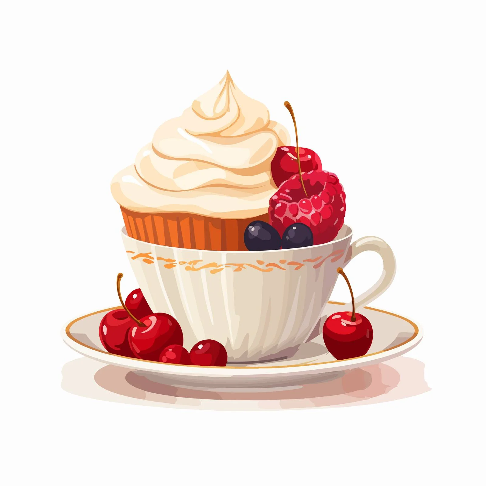 Elegant Porcelain Tea Cup with Sweet Dessert — free download from Dotvec