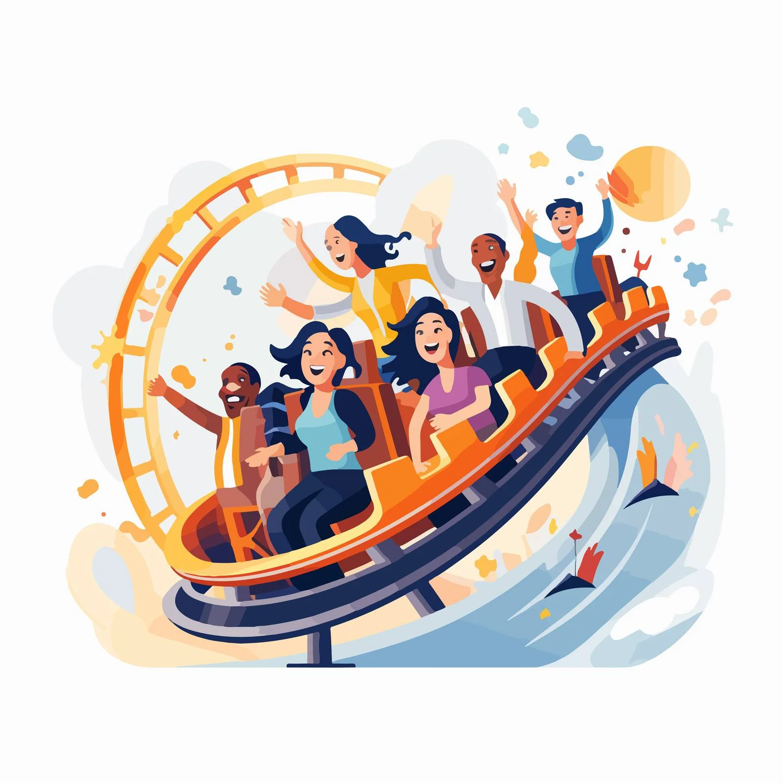 Joyful team on thrilling roller coaster ride — free download from Dotvec