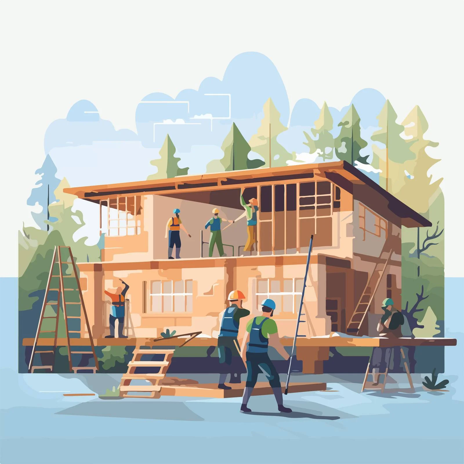 Skilled construction team building residential property — free download from Dotvec