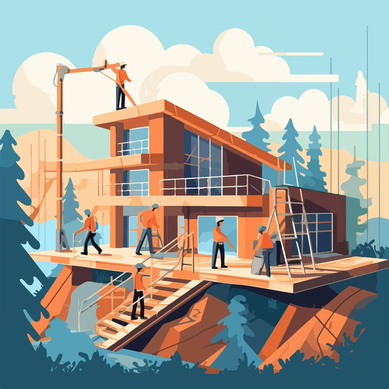 Skilled team building residential property construction — free download from Dotvec