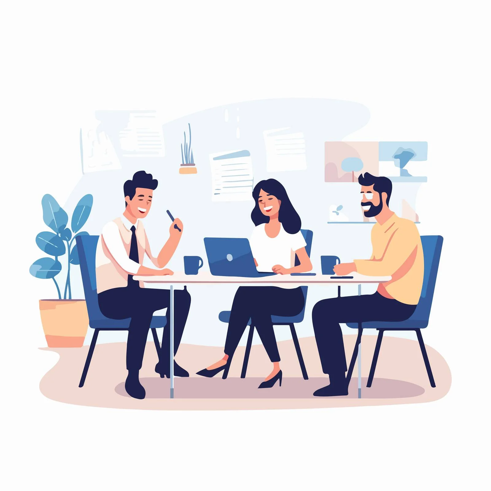 Joyous office team at desk meeting — free download from Dotvec