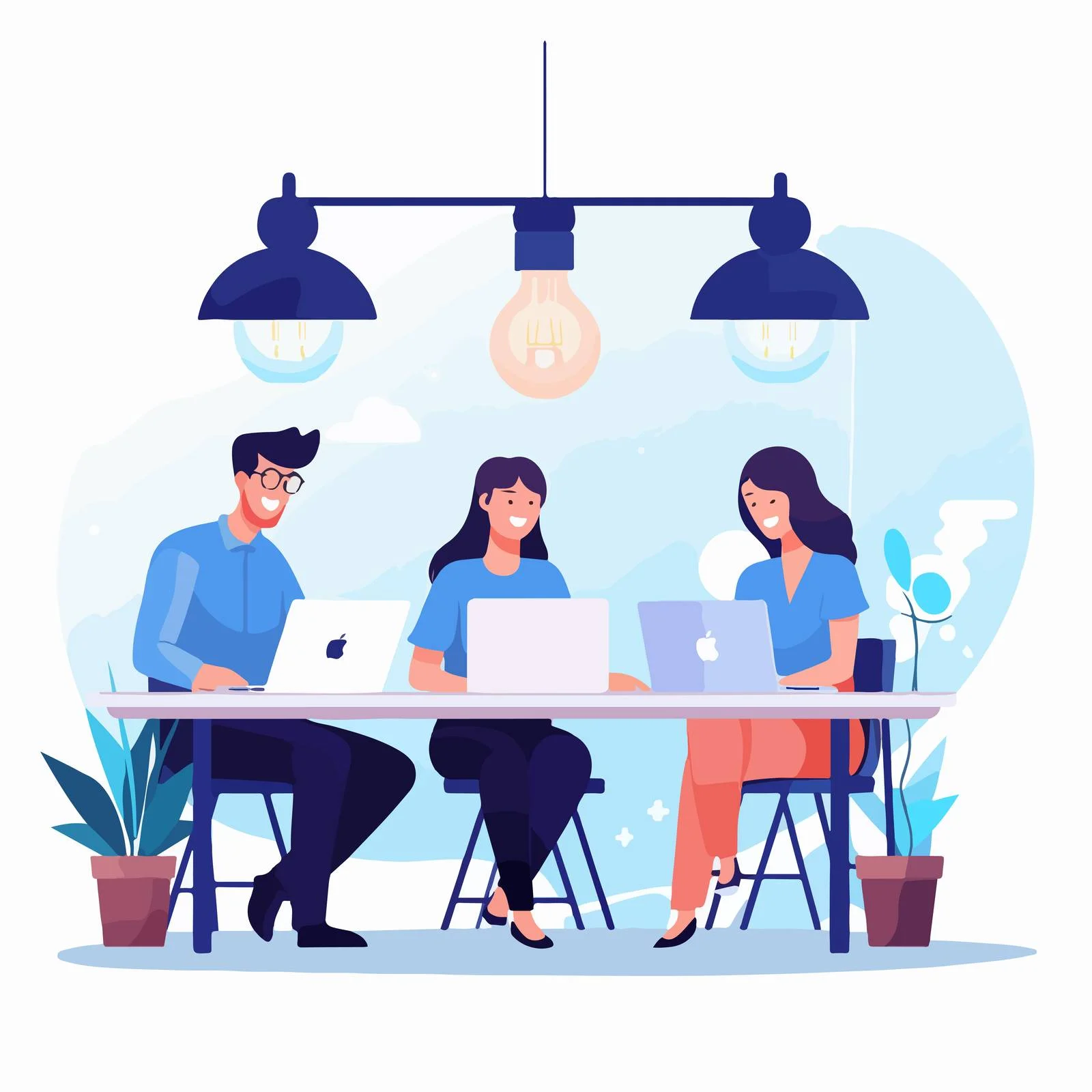 Corporate Team at Desk Sharing Ideas — free download from Dotvec