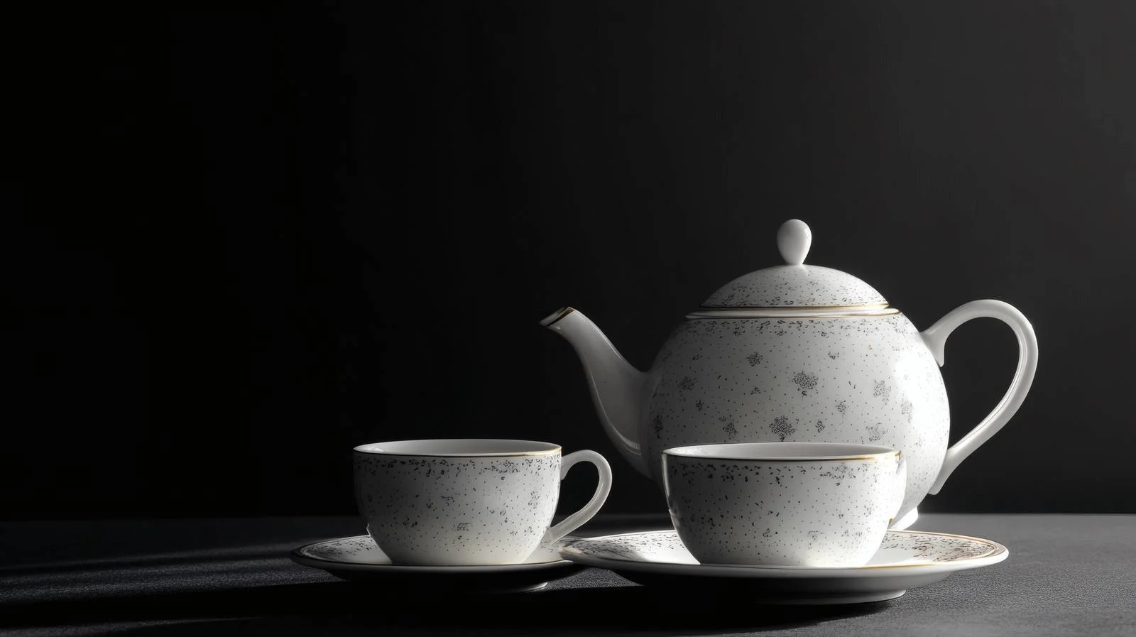 Elegant Teapot and Teacups on Black — free download from Dotvec