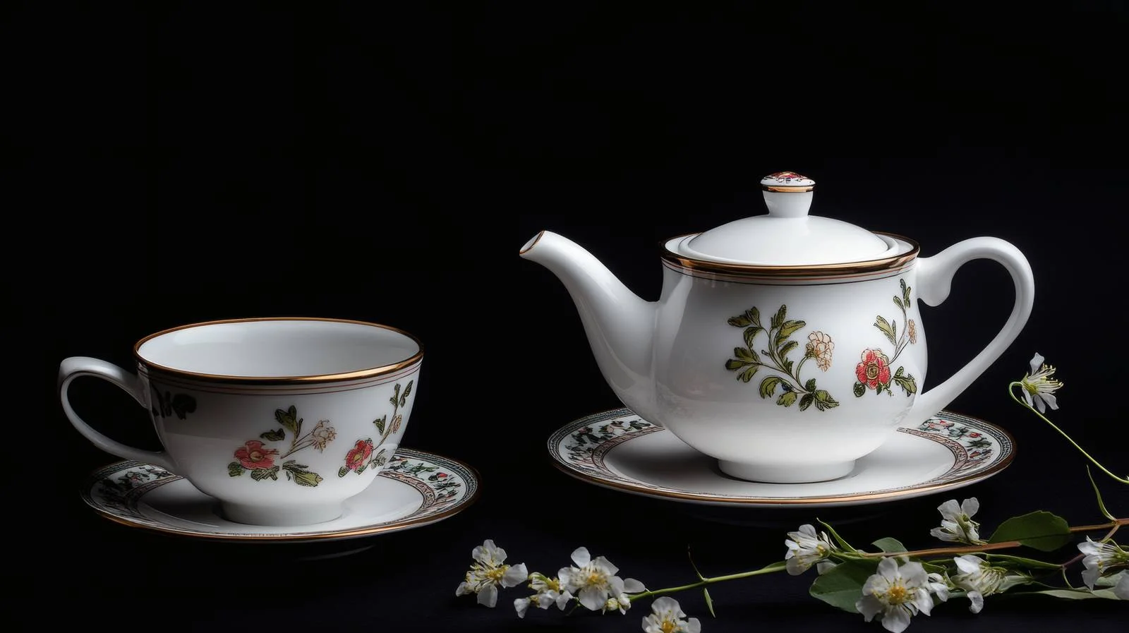 Elegant Teapot and Teacups on Dark Background — free download from Dotvec