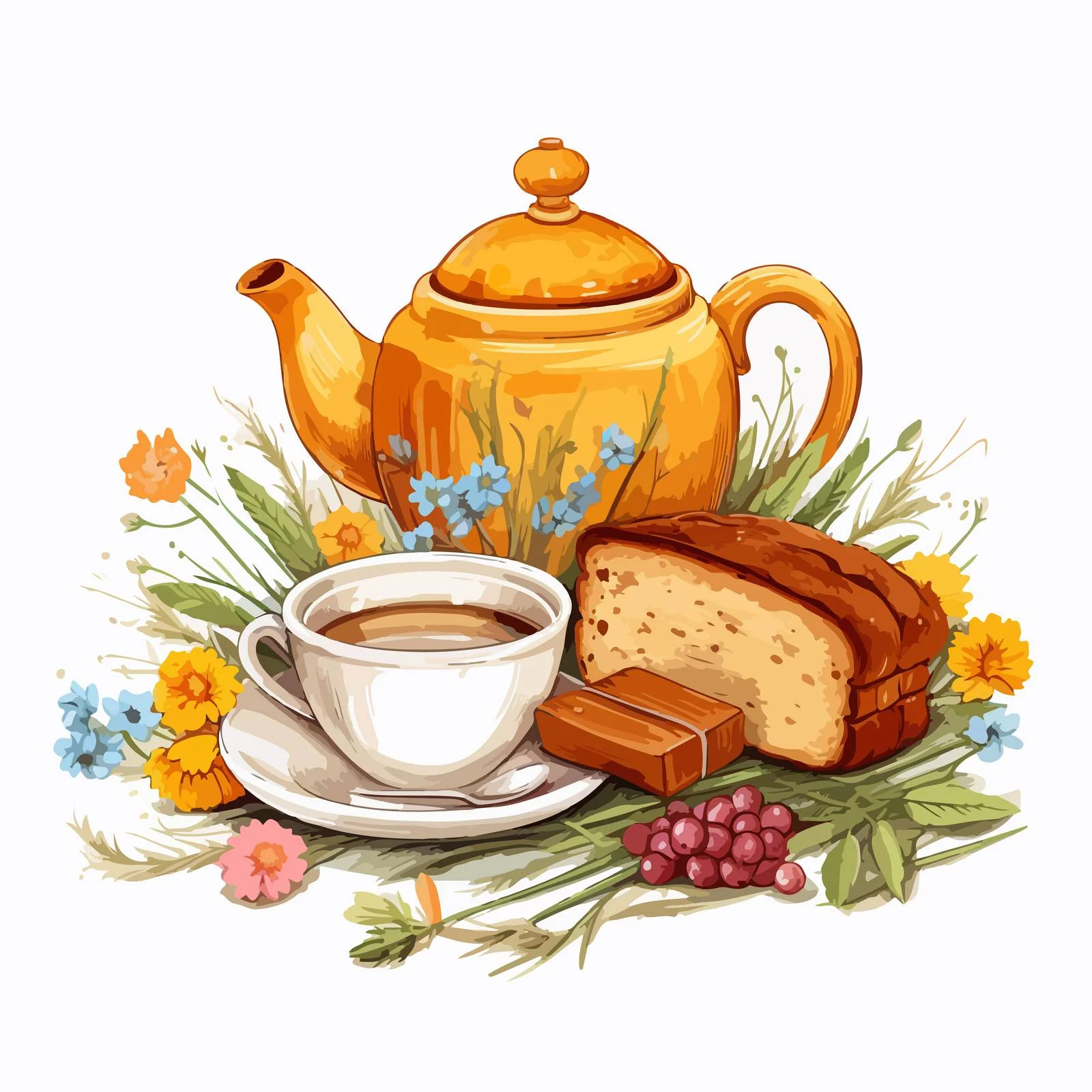 Elegant Tea Setting with Fresh Bread — free download from Dotvec