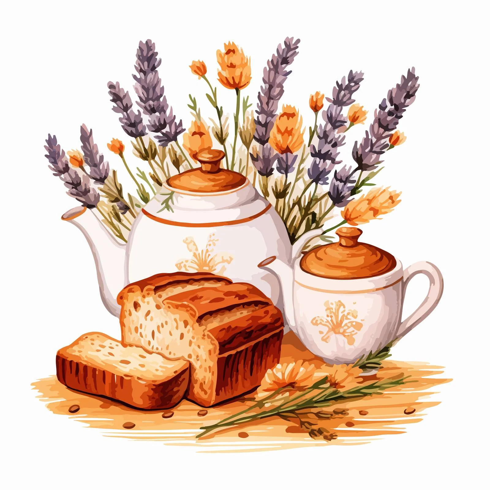 Traditional Tea Setting with Fresh Bread — free download from Dotvec