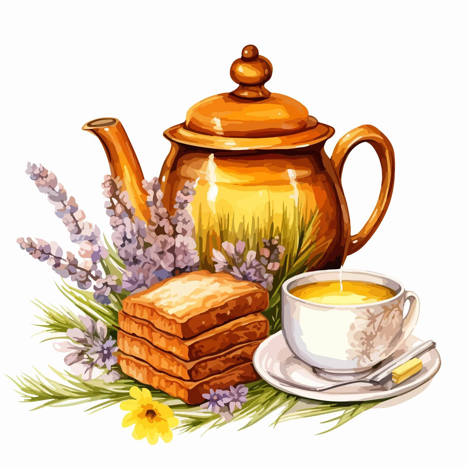 Elegant Teatime Setting with Honey Dipper — free download from Dotvec