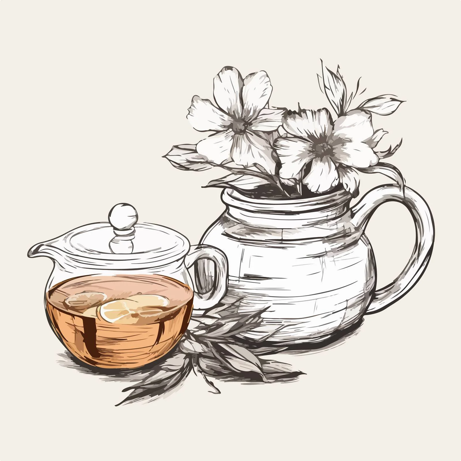 Elegant Teapot with Glass Cup and Black Tea Leaves – free glass cup image from Dotvec