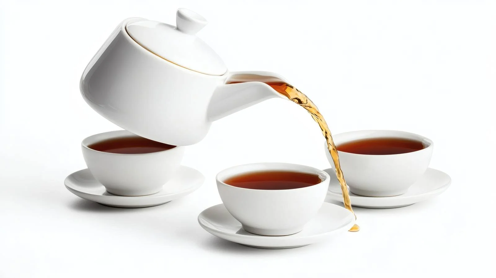 Teapot pouring tea into cups on white background — free download from Dotvec