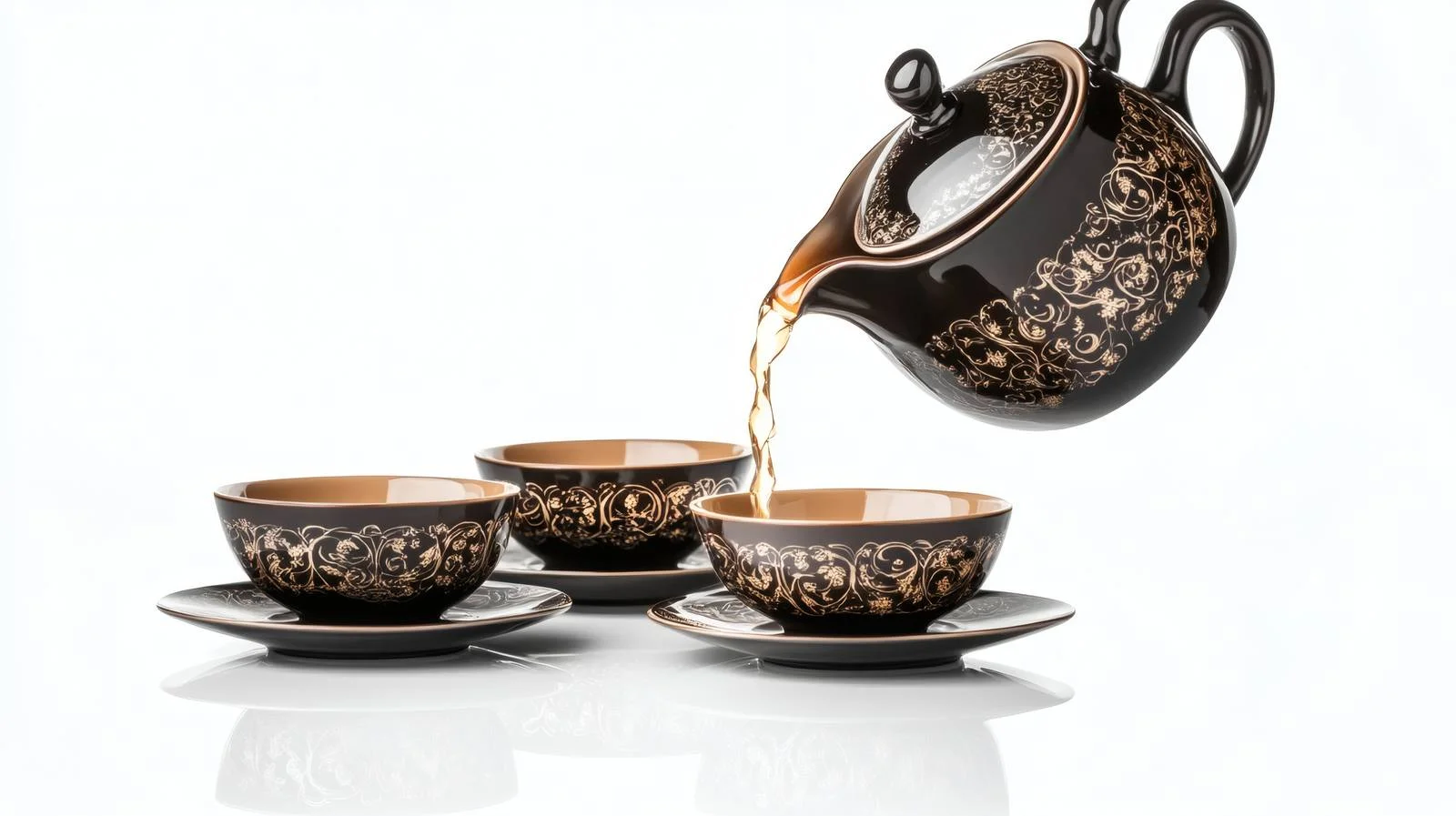 Elegant Teapot Pouring Tea into Cups — free download from Dotvec